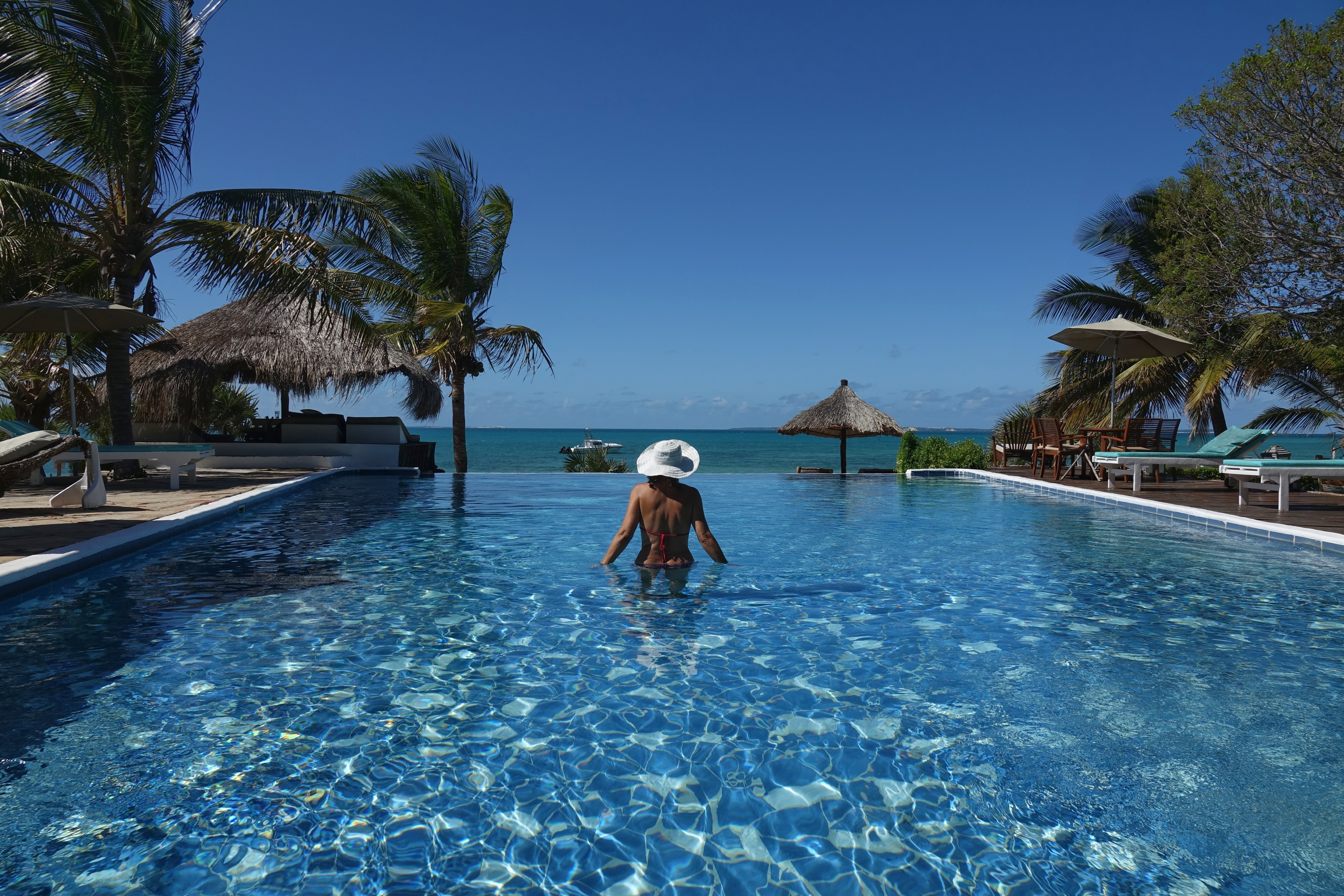Piscine et palmiers près de la plage